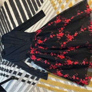 Maje Black Dress with Red Floral Design
